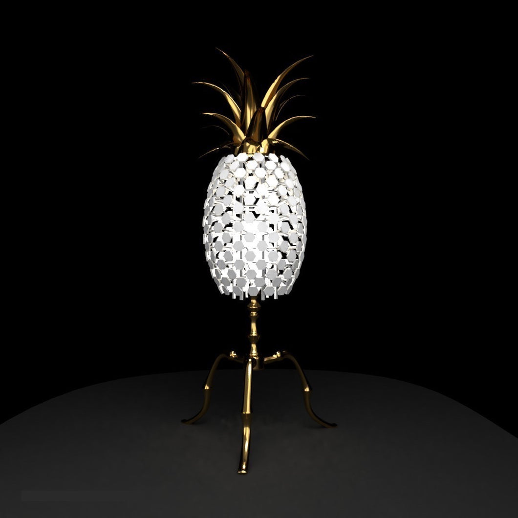 Pineapple Table Lamp in Pure White and Gold